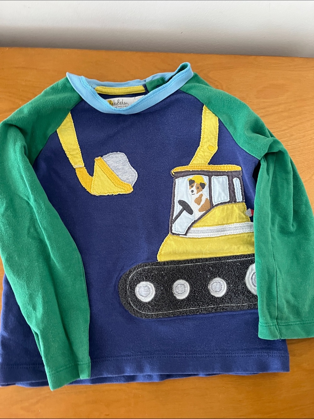 Baby Boden Navy & Green Excavator Appliqué Long-Sleeve Tee